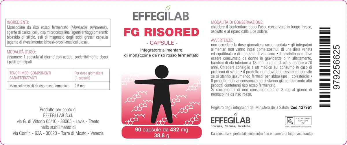 FG RISORED 2,5mg 90 capsule | Integratore di Monacolina K Riso Rosso Fermentato - di Effegilab