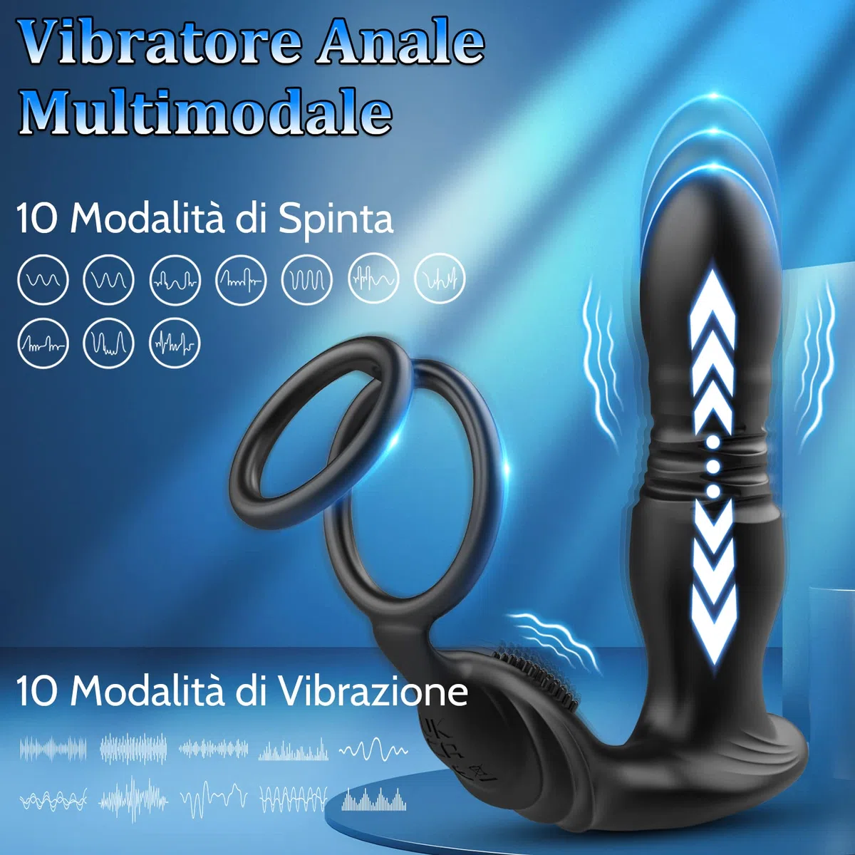 3 IN 1 Vibratore Anale con Anello per Pene, Giocattoli Sessuali Anali Maschili con 10 Modalità di Spinta e Vibrazione, Giocattoli Sessuali Impermeabili Silicone Vibratore per Uomo e Coppie