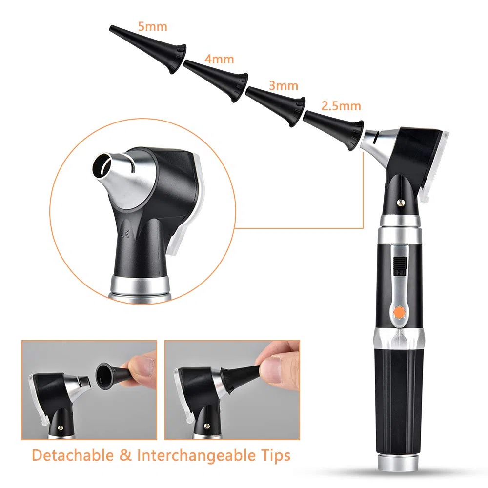 Mini kit di otoscopi auricolari - Cannocchiale con LED, ingrandimento 3X, 8 tappi e 1 custodia - Materiale medico tascabile per infermieri, bambini, adulti, animali domestici