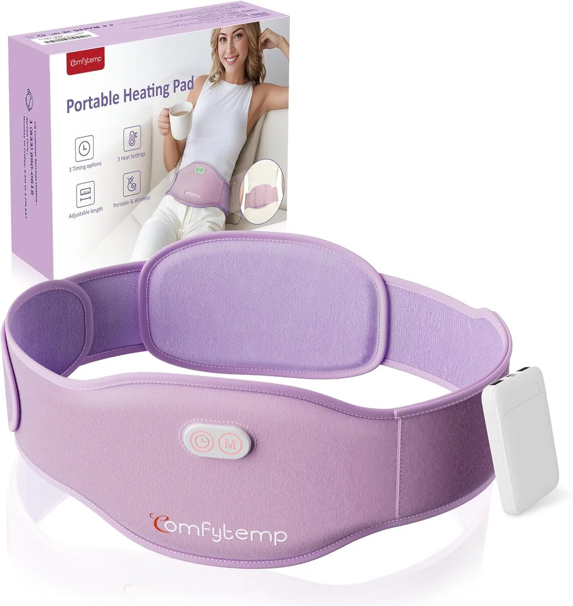 Comfytemp Fascia Riscaldante Mestruali, Grande, 5000mAh, Adatto per Scaldare la Pancia e la Schiena Durante il Periodo Mensile, 150x16cm, Fascia Riscaldata Senza Fili, Ideale per Mamme e Donne