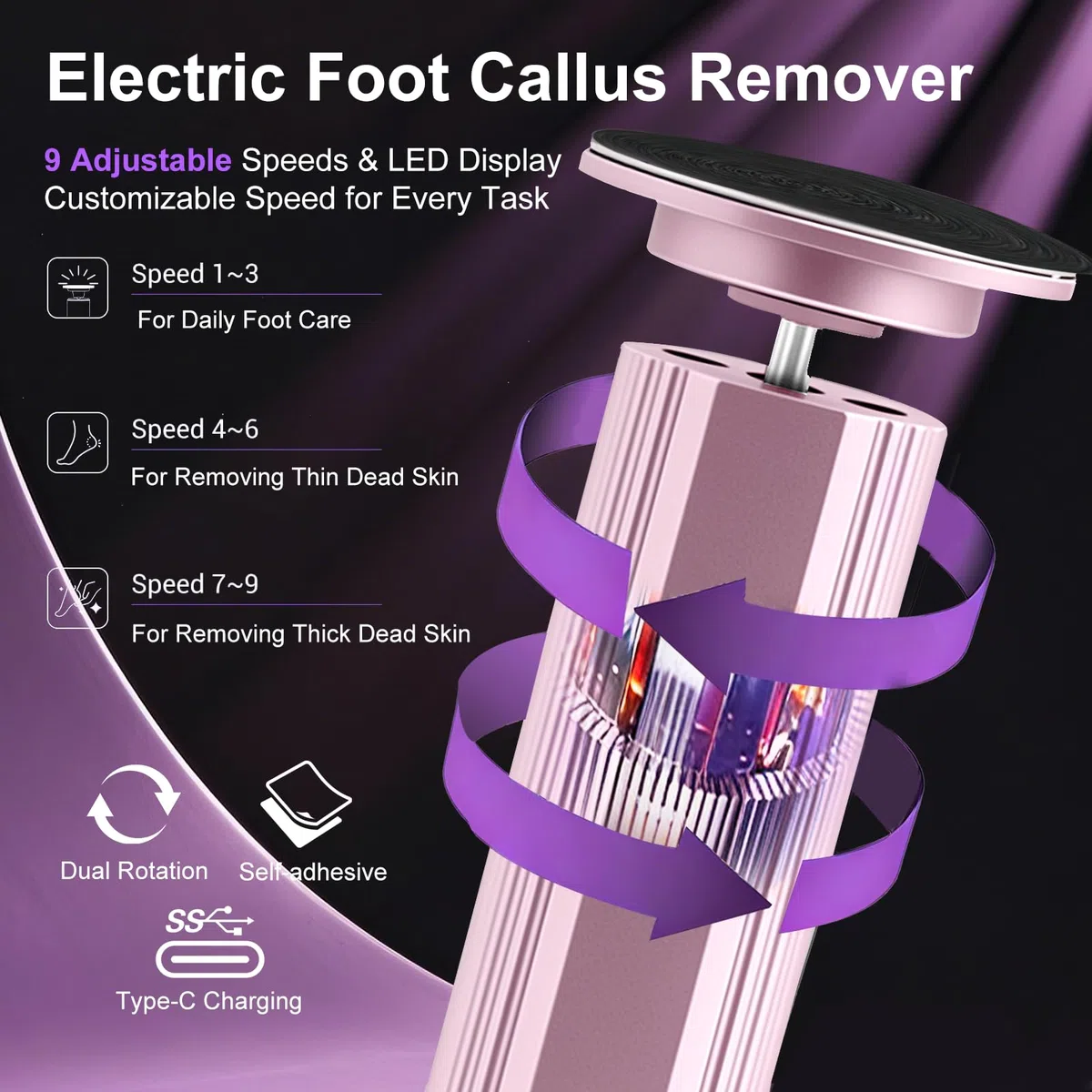 Pedicure Elettrico Professionale Pied, 1 Pezzo Raspa Piedi Professionale Elettrico con 9 velocità, Lima per Piedi E Talloni, Rimuovi Calli Piedi Fresa Lima Talloni Cura Pulizia Calli