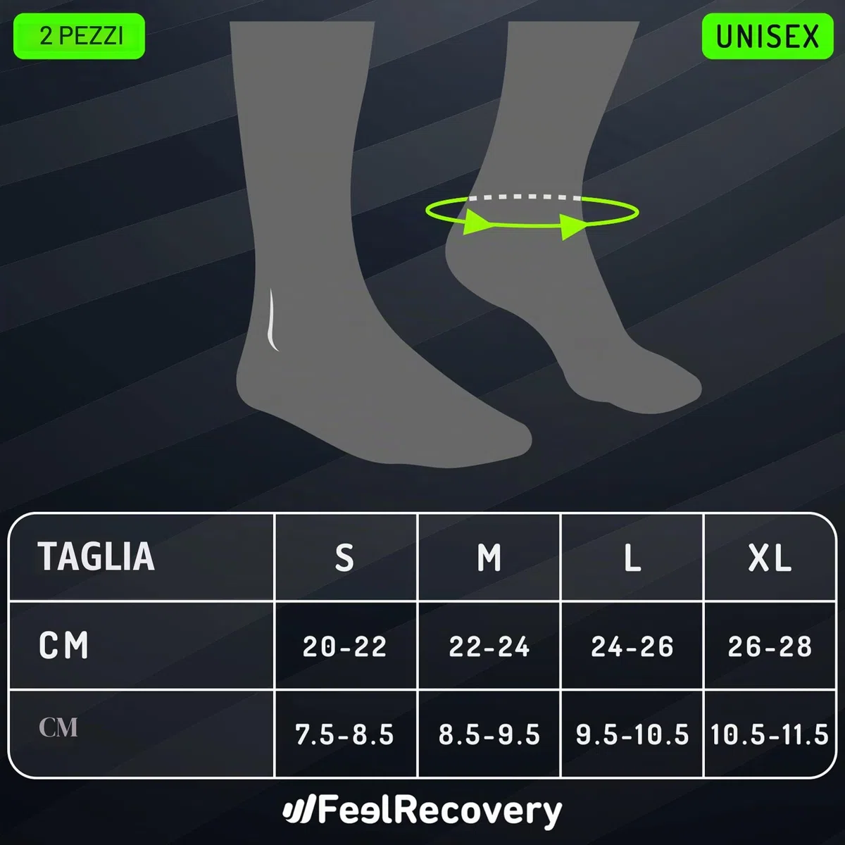 Feel Recovery 2 Tutore Caviglia per Uomo e Donne - Cavigliere Elastiche a Compressione - Fascia Sportive per Distorsioni, Running, Calcio e Sport - Traspiranti e Antiscivolo (L, Verde)