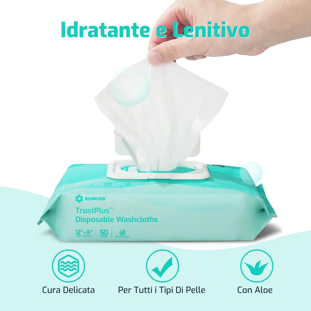 SUNKISS Trustplus Salviette Umidificate per Anziani, Salviettine 20 x 30 cm per Incontinenza per la Pulizia del Corpo con Aloe, 200 Unità (4 Confezioni da 50)