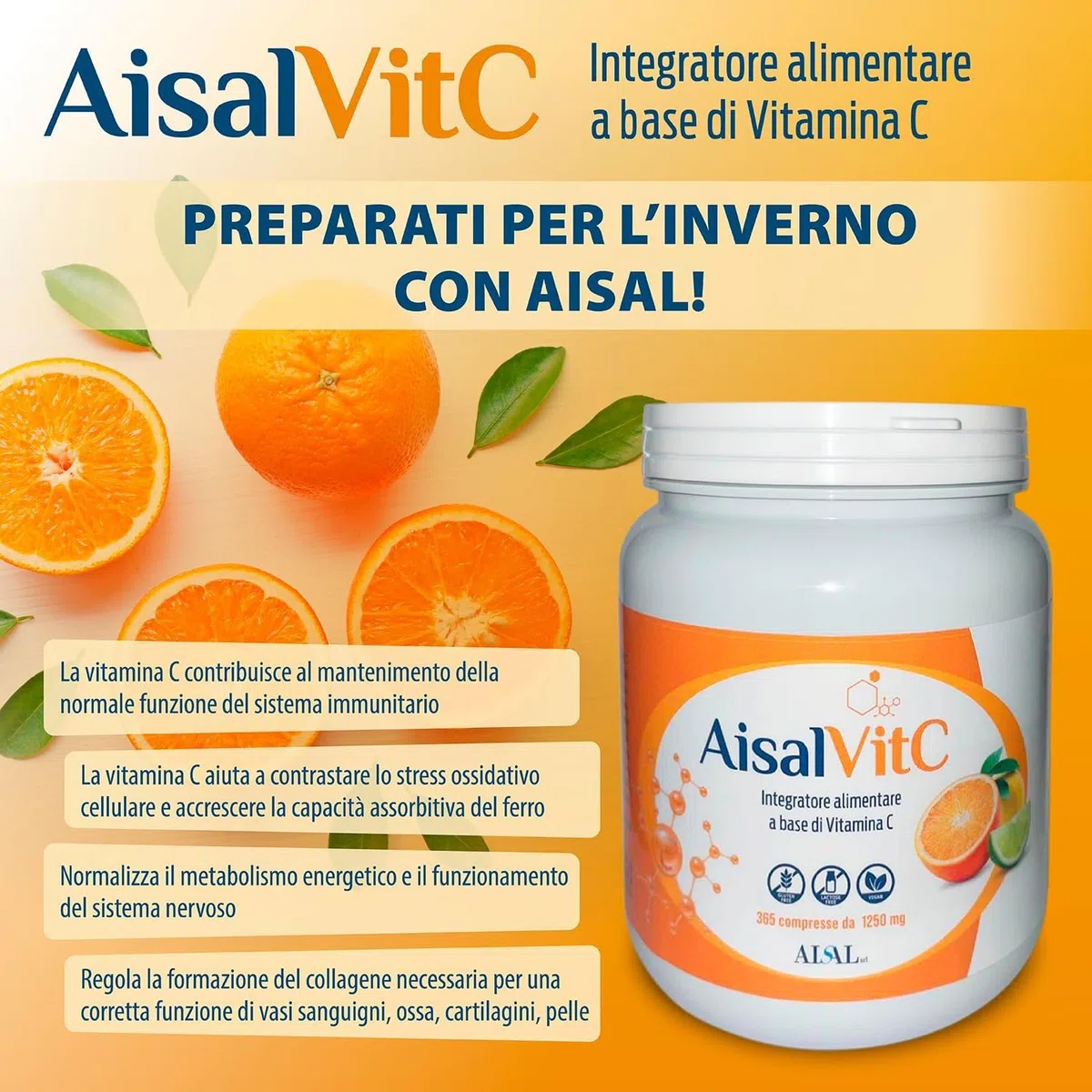 AisalVitC Vitamina C 1000mg a compressa, 365 Compresse (12 mesi a 1000mg vit c al giorno) Integratore Difese Immunitarie per adulti, Vit C a lento rilascio senza aggiunta additivi inutili.