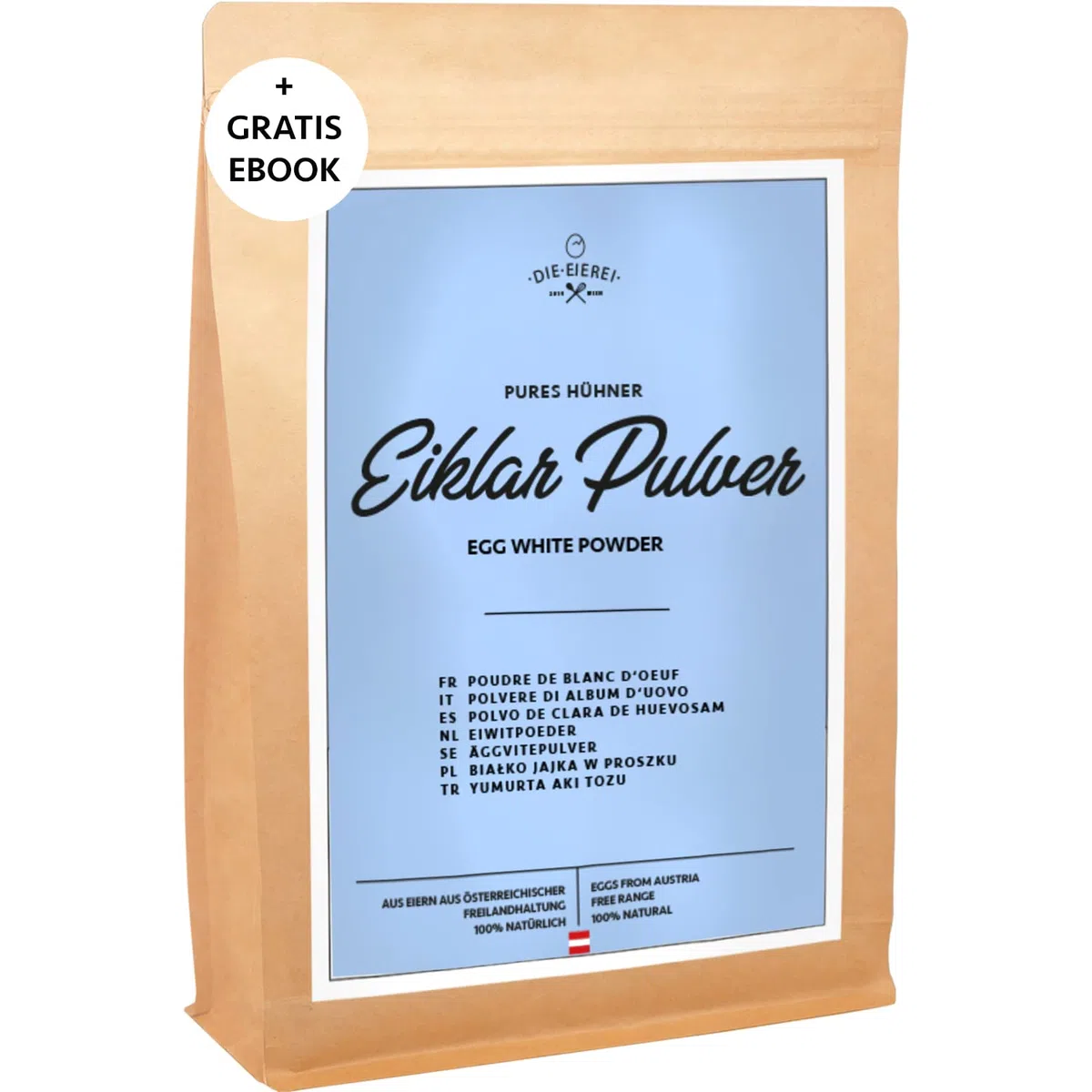 Eiklar in polvere pura proteina di uova da terra libera austriaca 800 g