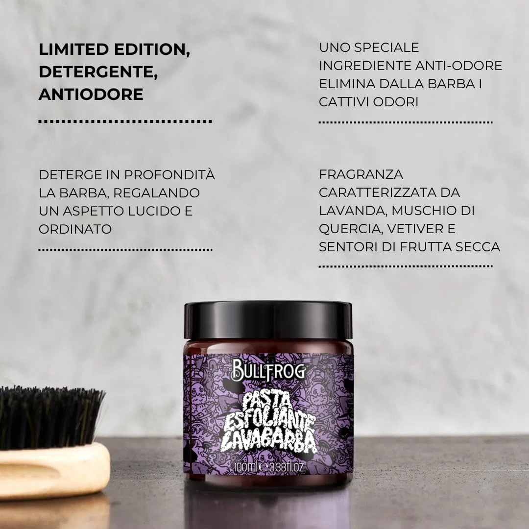 Bullfrog Pasta Esfoliante Lavabarba Limited Edition 100ml - Deterge in profondità la barba - Regala un aspetto ordinato (Viola)