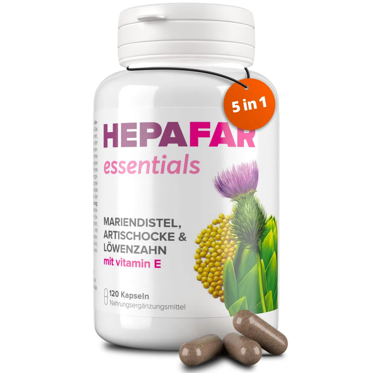 Cardo Mariano Tarassaco e Carciofo – Vitamina E – Detox – 80% di Silimarina – Depura Fegato – 120 capsule vegane ad alto dosaggio per 120 giorni – Sensilab Essential Hepafar