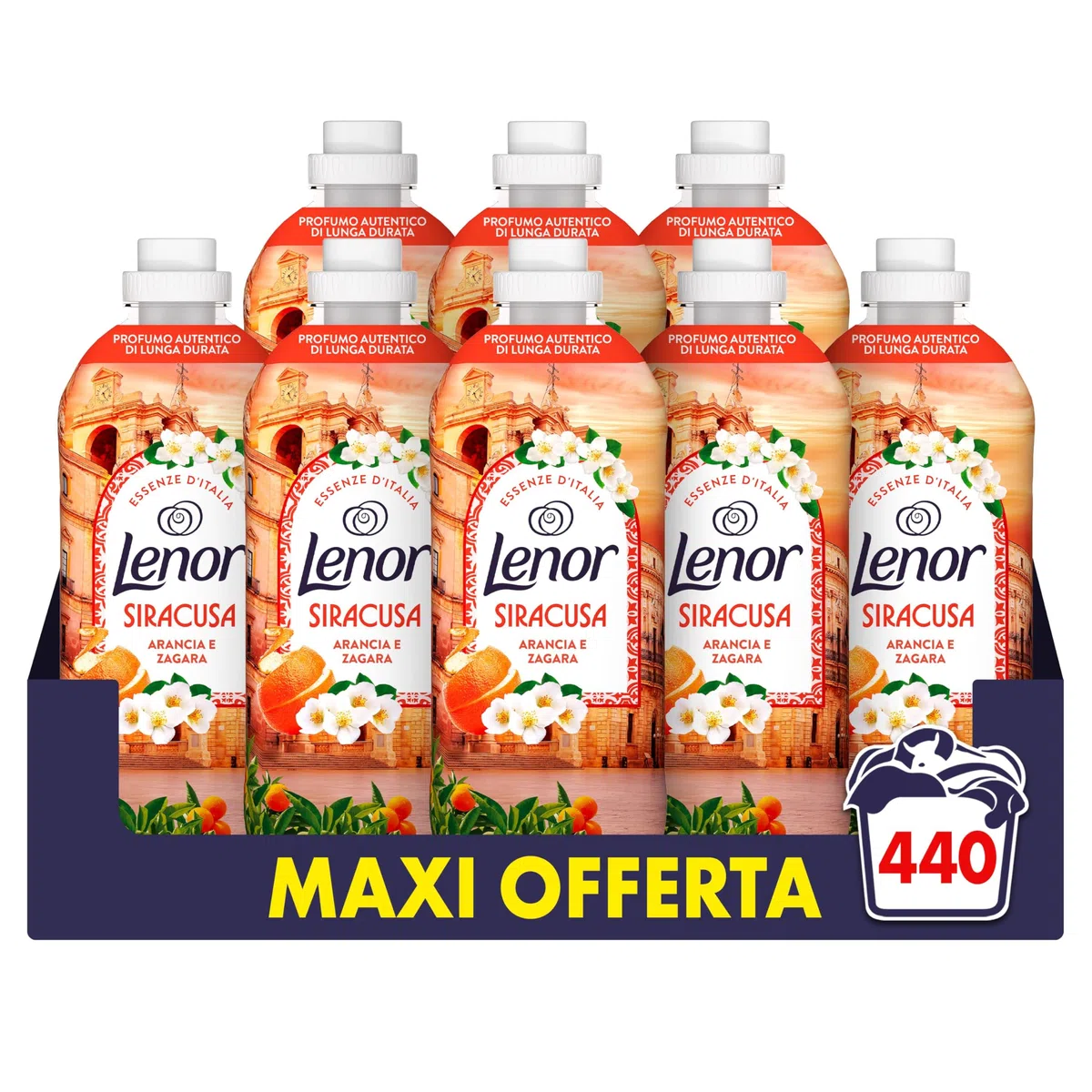 Lenor Ammorbidente Lavatrice Concentrato Essenze d’Italia, 440 Lavaggi (8x55), Siracusa, Note Di Arancia e Zagara, Profumo autentico di lunga durata