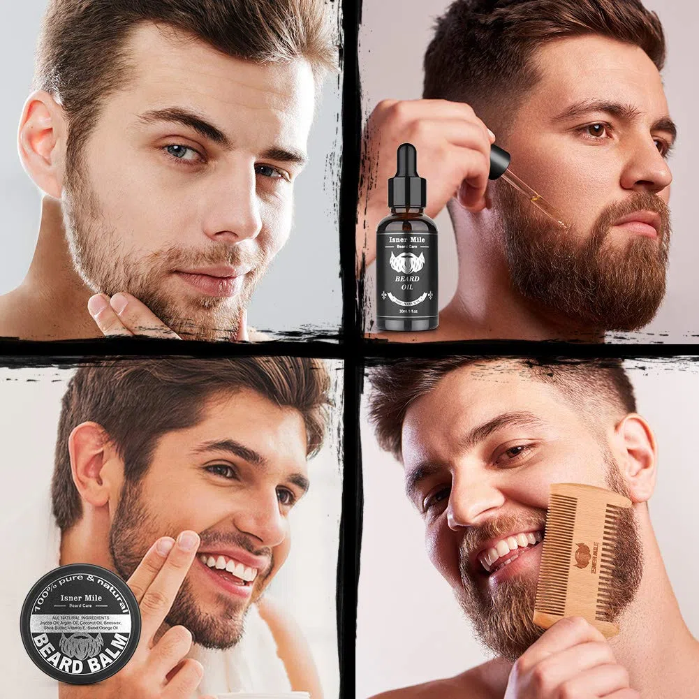 Isner Mile Kit per Crescita Della Barba da Uomo con Olio Naturale per Crescita della Barba, Balsamo, Pettine e Custodia