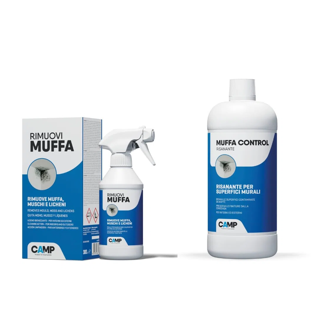 CAMP Trattamento Completo Rimuovi Muffa, 300 ml + Muffa Control Risanante, 1 L - Rimuove rapidamente muffe, muschi e licheni, Risana le superfici, Efficacia Duratura