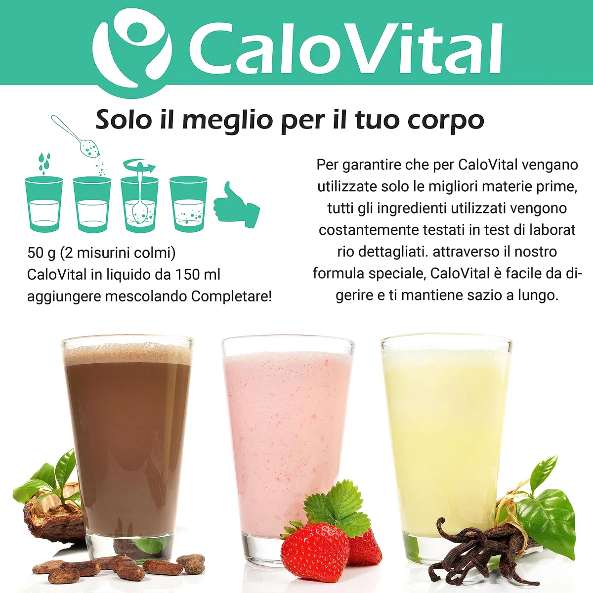 Frullati proteici sostitutivi del pasto con molte vitamine | Bere cibo ipercalorico per l'aumento di peso | Carboidrati e proteine ​​come frullato calorico | CaloVital