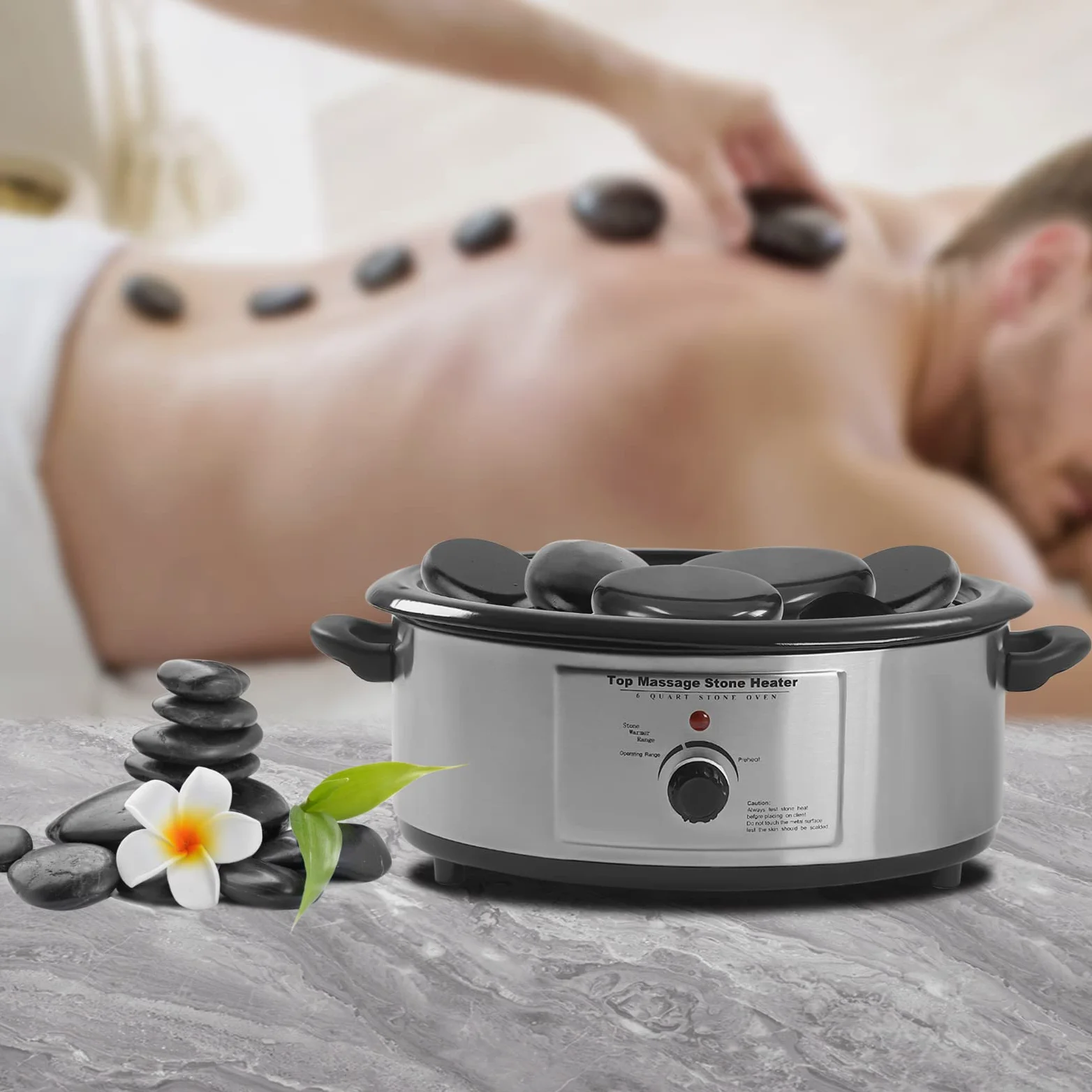 Hot Stone - Termoventilatore da 6 l, in acciaio inox, con unità di controllo digitale, conservazione automatica del calore per massaggi, terapia e cosmetici