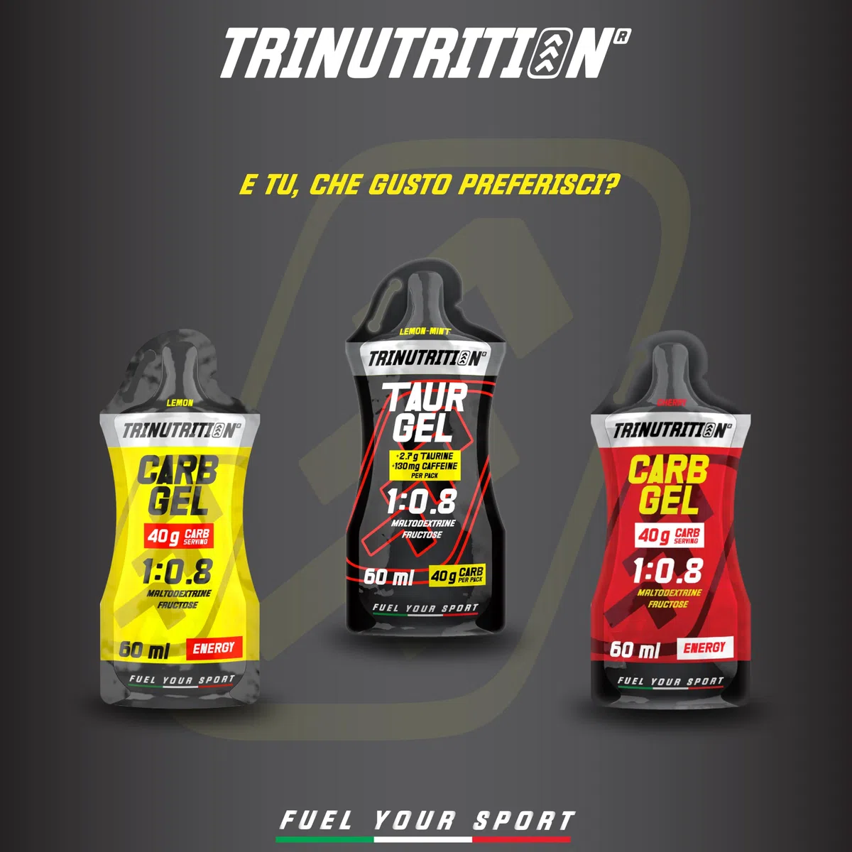TAUR GEL, Gel Energetico con Taurina e Caffeina, 10 x 60ml, 40g di Carboidrati, Rapporto 1:0,8 Maltodestrine e Fruttosio, Gusto Limone e Menta, Gel per Ciclismo Corsa, Senza Glutine