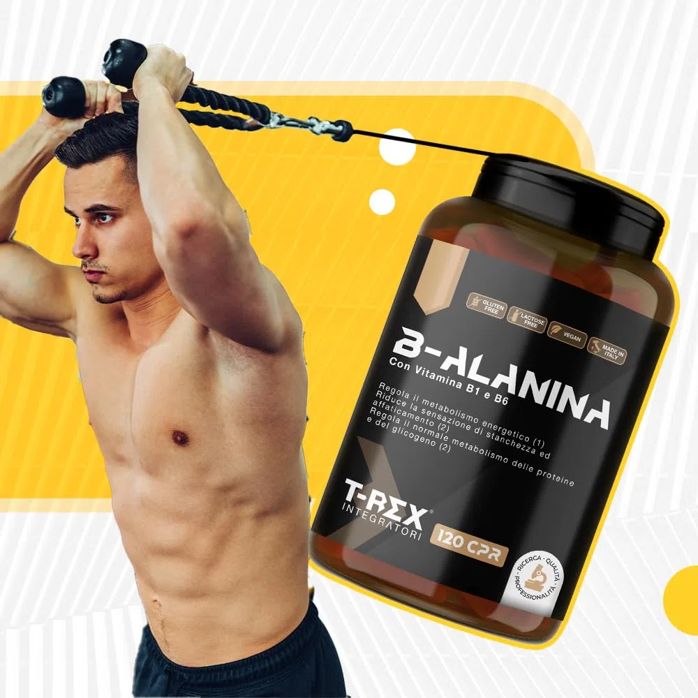 Beta Alanina 240 compresse da 1000mg | Integratore alimentare a base di B-Alanina con Vitamina B1, B6 ed E. Potente post workout per recupero muscolare T-Rex Integratori (120 Unità (Confezione da 2))