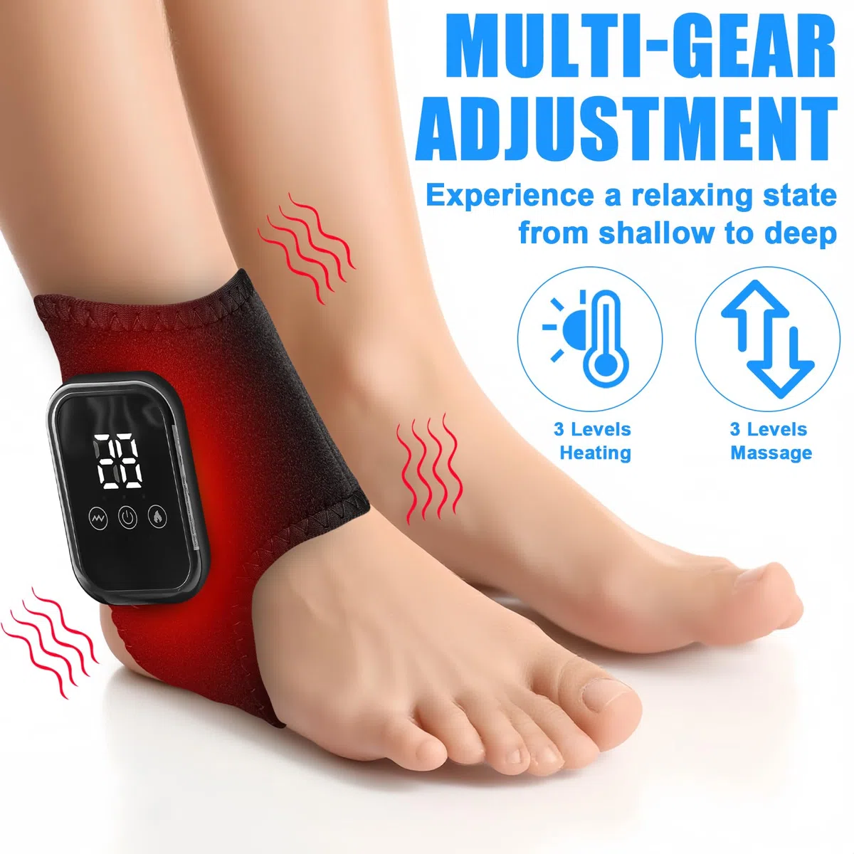 Massaggiatore per piedi 3 in 1, 3 livelli di intensità, 3 livelli di regolazione intelligente della temperatura, massaggiatore senza fili, scaldapiedi con massaggiatore per caviglia/tallone/suola/arco