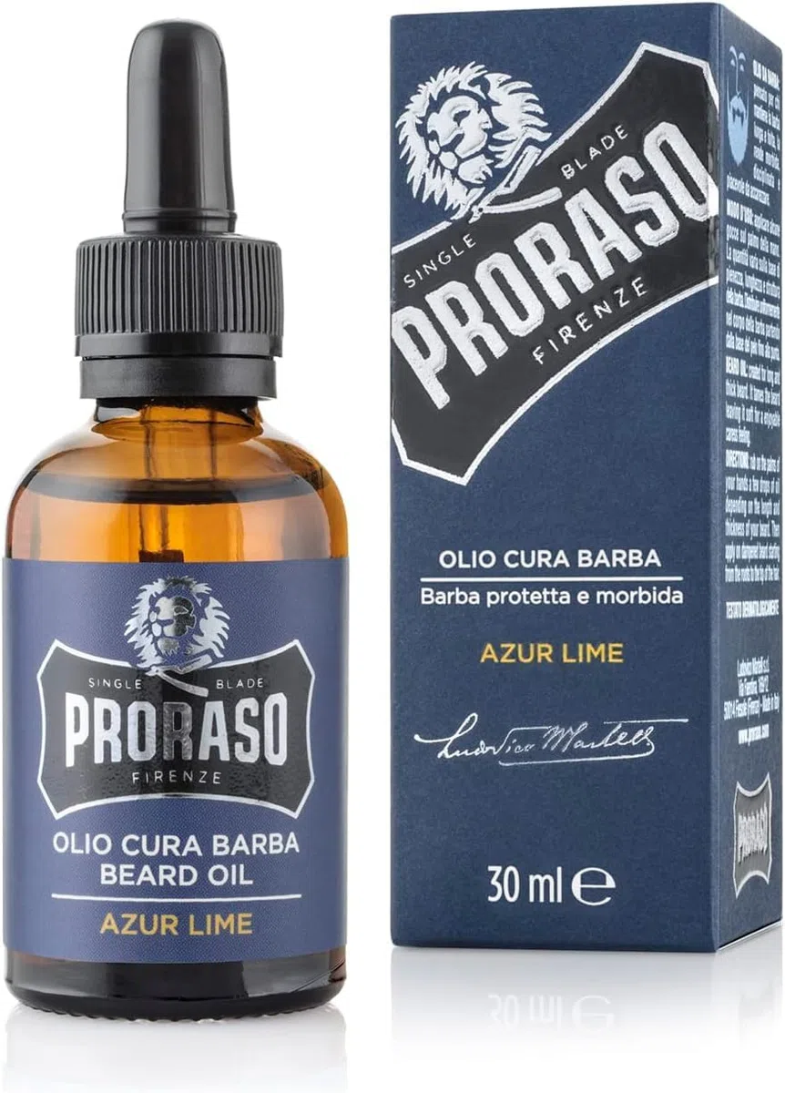 Proraso Set Barba Azur Lime, Set regalo uomo con Detergente Barba 200 ml, Olio Cura Barba 30 ml e Balsamo Cura Barba 100 ml, Cofanetto regalo uomo per la barba, Set regalo natale Made in Italy
