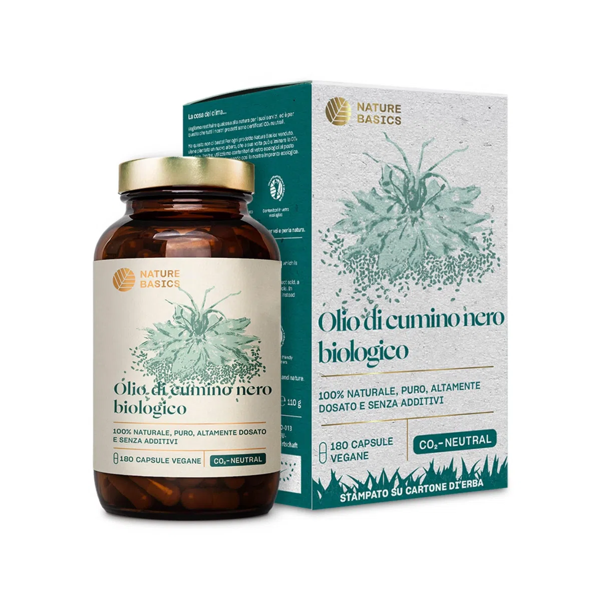 Olio di semi di cumino nero biologico - 180 capsule ad alto dosaggio / 500 mg di olio di semi di cumino nero biologico e 250 mg di acido linoleico per capsula/Vegano, certificato e sostenibile