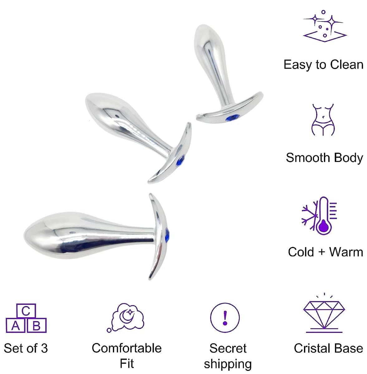 Plug Anale Metallo Jeweled Butt Plug Acciaio Inox, Plug Anali Dildo Masturbazione Sex Toys Massaggio Prostata Plug Dilatatore Anale per Donne e Uomini