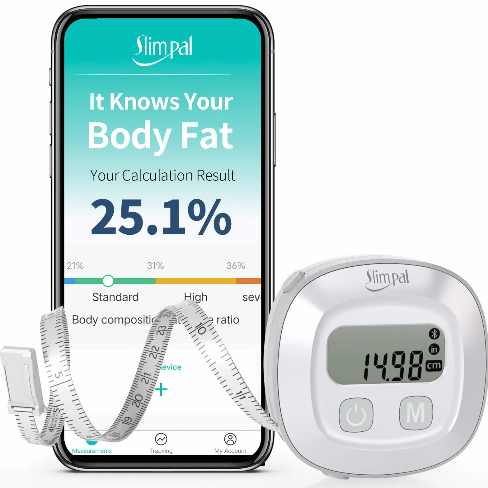 Slimpal Metro a Nastro Intelligente per il Corpo, Nastro di Misurazione per il Corpo, Strumento di Monitoraggio del Grasso Corporeo BMI Bluetooth Retrattile per Fitness, Forma Fisica e Perdita di Peso