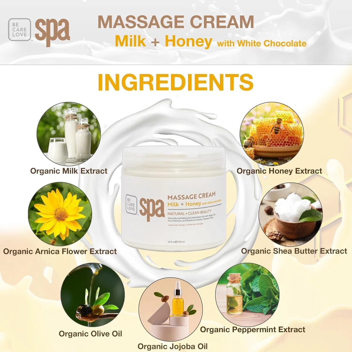 Bio Creative Lab Spa Massage Cream, Milk Honey and White Chocolate, 470ml