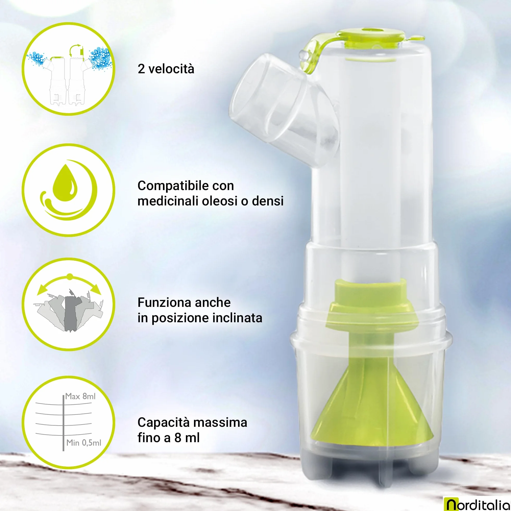 NORDITALIA Drop - Aerosol Portatile Compatto con Accessori Completi - Inalatore Nebulizzatore Silenzioso per Adulti e Bambini