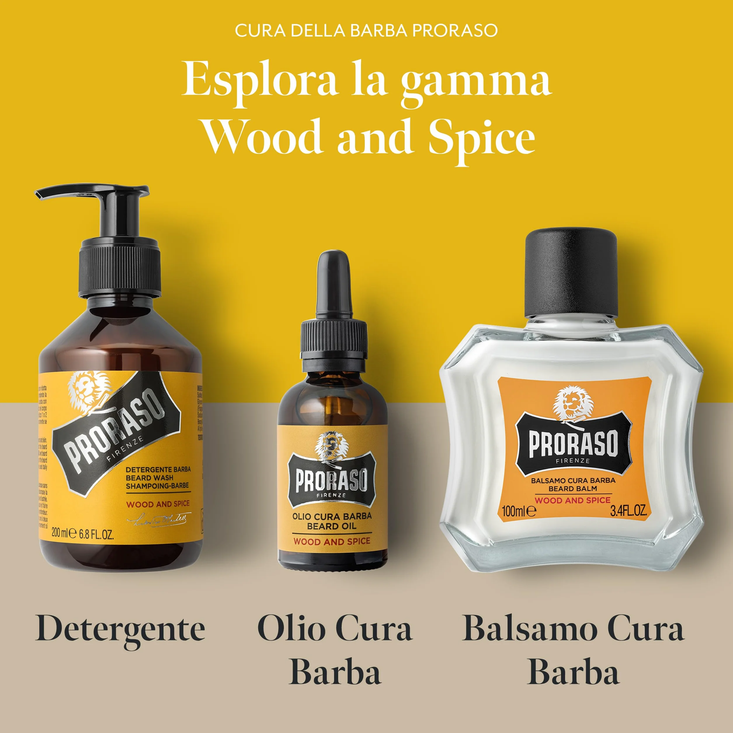 Proraso Olio Cura Barba Wood and Spice, 2 x 30ml, Olio da barba uomo con effetto ammorbidente e nutriente, Olio barba folta e lunga, Made in Italy