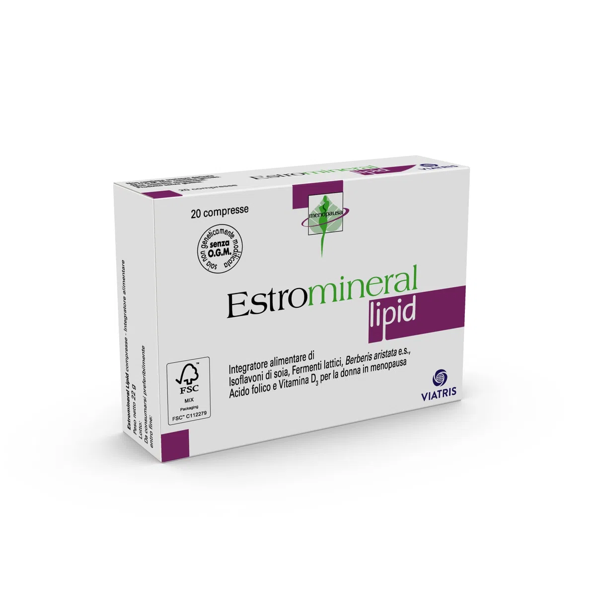 Estromineral Lipid, 20 Compresse, Integratore per Menopausa e Controllo del Colesterolo e Trigliceridi, con Soia, Fermenti Lattici, Berberis, Acido Folico, Calcio, D3. Senza Glutine e Lattosio.