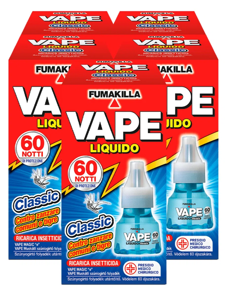 Vape Ricarica Liquida Classic 60 Notti per Diffusore Elettrico Insetticida Zanzare Comuni Tigre e Mosche Presidio Medico Chirurgico - 5 Confezioni