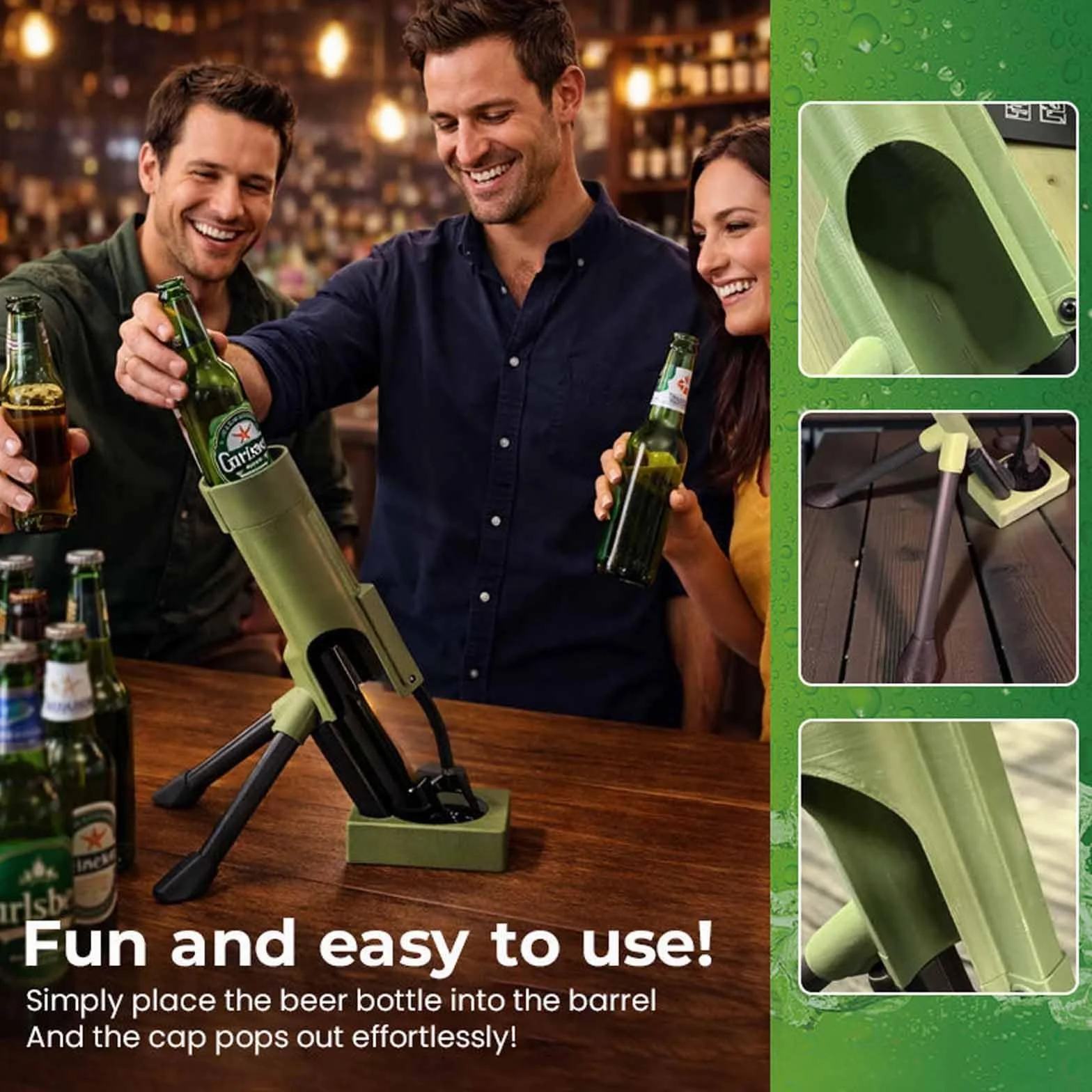Apribottiglie per mortaio, Beer Bottle Opener tubo di apertura per mortaio, 51mm pesante tattico a mani libere, divertente apribottiglie di birra per bar, scrivanie, scaffali