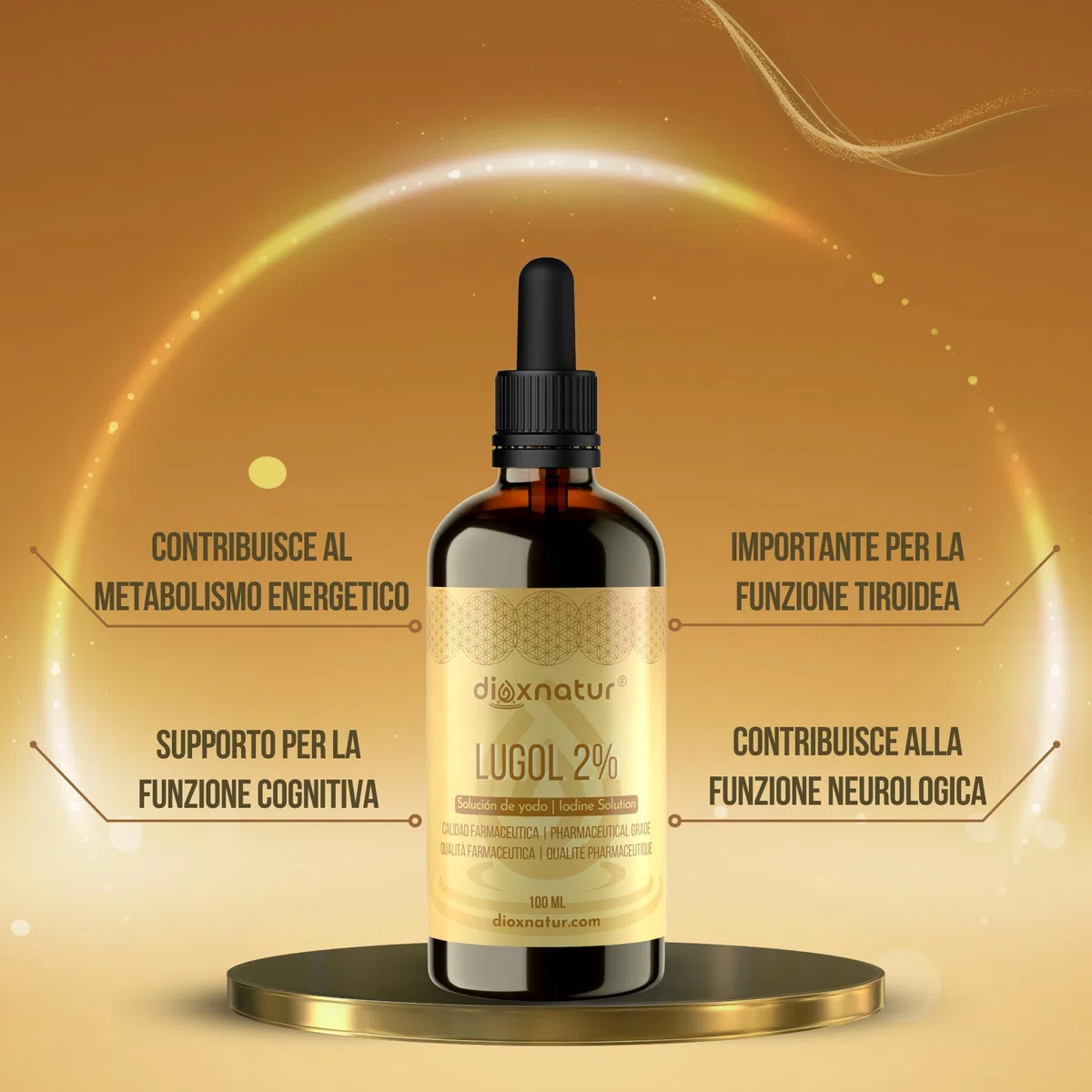 Soluzione di Lugol 2% di qualità farmaceutica 100ml | Formula delicata di iodio e ioduro di potassio con pipetta precisa