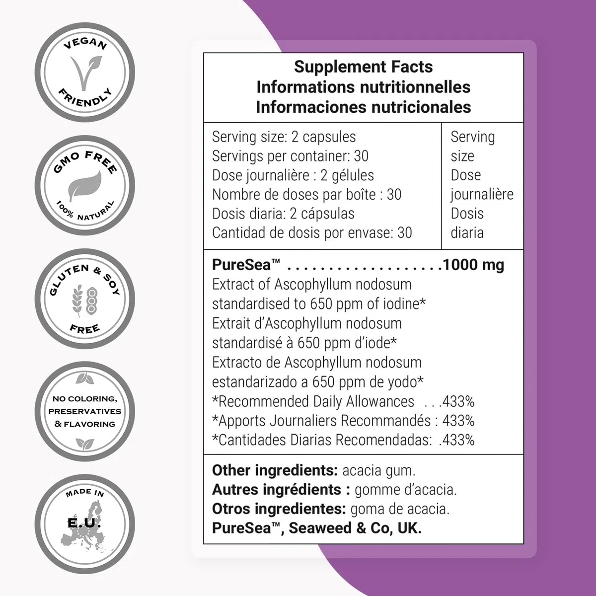 Natural Iodine - Promuove la normale funzione tiroidea - Controllo del peso - Integratore alimentare Estratto di alghe Ascophyllum Nodosum - Vegano - Supersmart