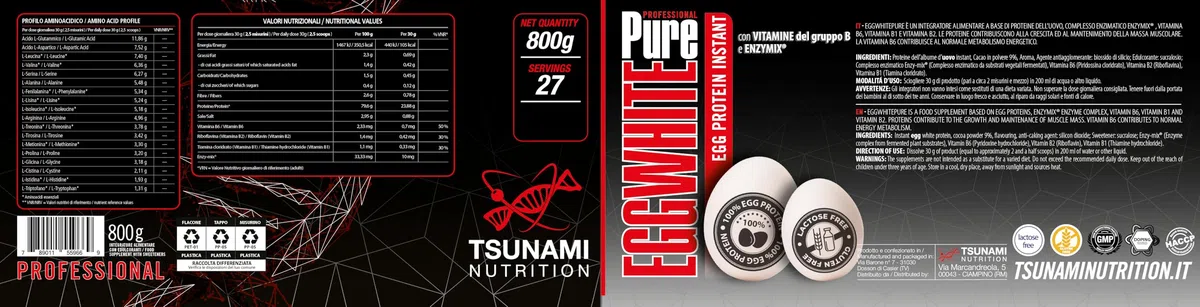 Tsunami Nutrition Egg White Pure Professional, Proteine dell'Albume d'Uovo, Cacao/Crème Caramel, 800g, 27 Porzioni, Senza Glutine, Senza Lattosio, Per Sviluppo Massa Muscolare (800g, Creme caramel)