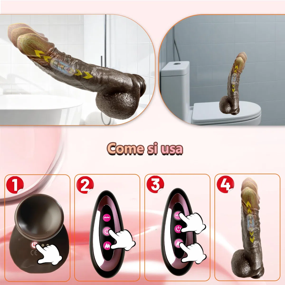 WHL 25 cm Dildo Realistico Vibratoreper Vibratore Anale Pene Realistico XXL Grosso Dildo Vibratore Anale Gigante 3 Spinte 9 Vibrazionecon Riscaldante Sexytoysys Donna Professionale, Nero