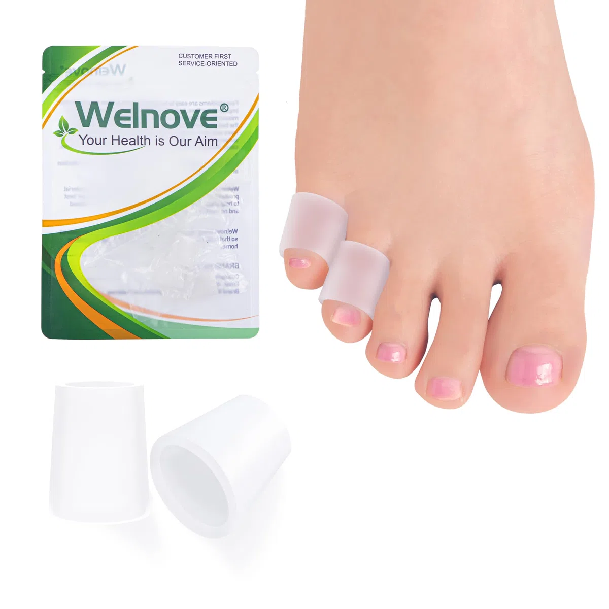 Welnove Protezioni per dita dei piedi, confezione da 12 pezzi, in silicone infuso con estratto di aloe vera, per calli, vesciche, cuscinetti in morbido gel per alleviare il dolore