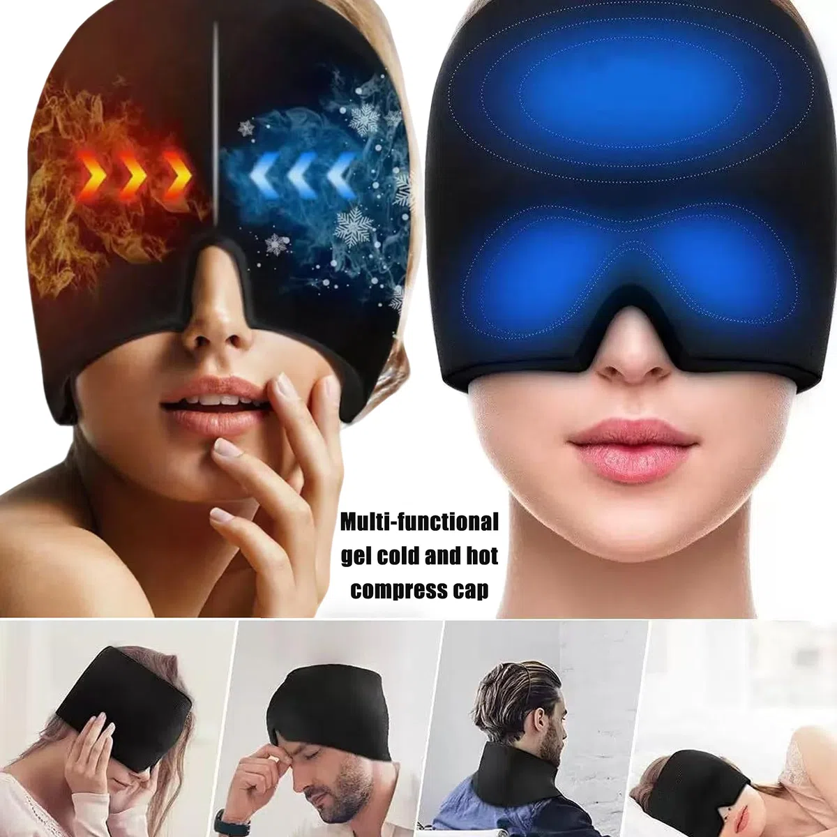 Gel cap Per Emicrania, un Buon Cappello Per Alleviare l'emicrania, Si Rilassa Quando Attacchi di Emicrania, Gel Riutilizzabile, Cappuccio per Emicrania e Sinusite che Copre la Testa(Blu)