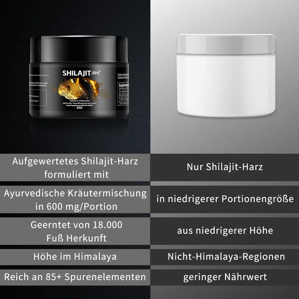 Himalaya Shilajit Originale - Resina di Shilajit biologica dell'Himalaya, ricca di oltre 85 oligoelementi e acido fulvico per concentrazione, energia e immunità, 50 grammi.