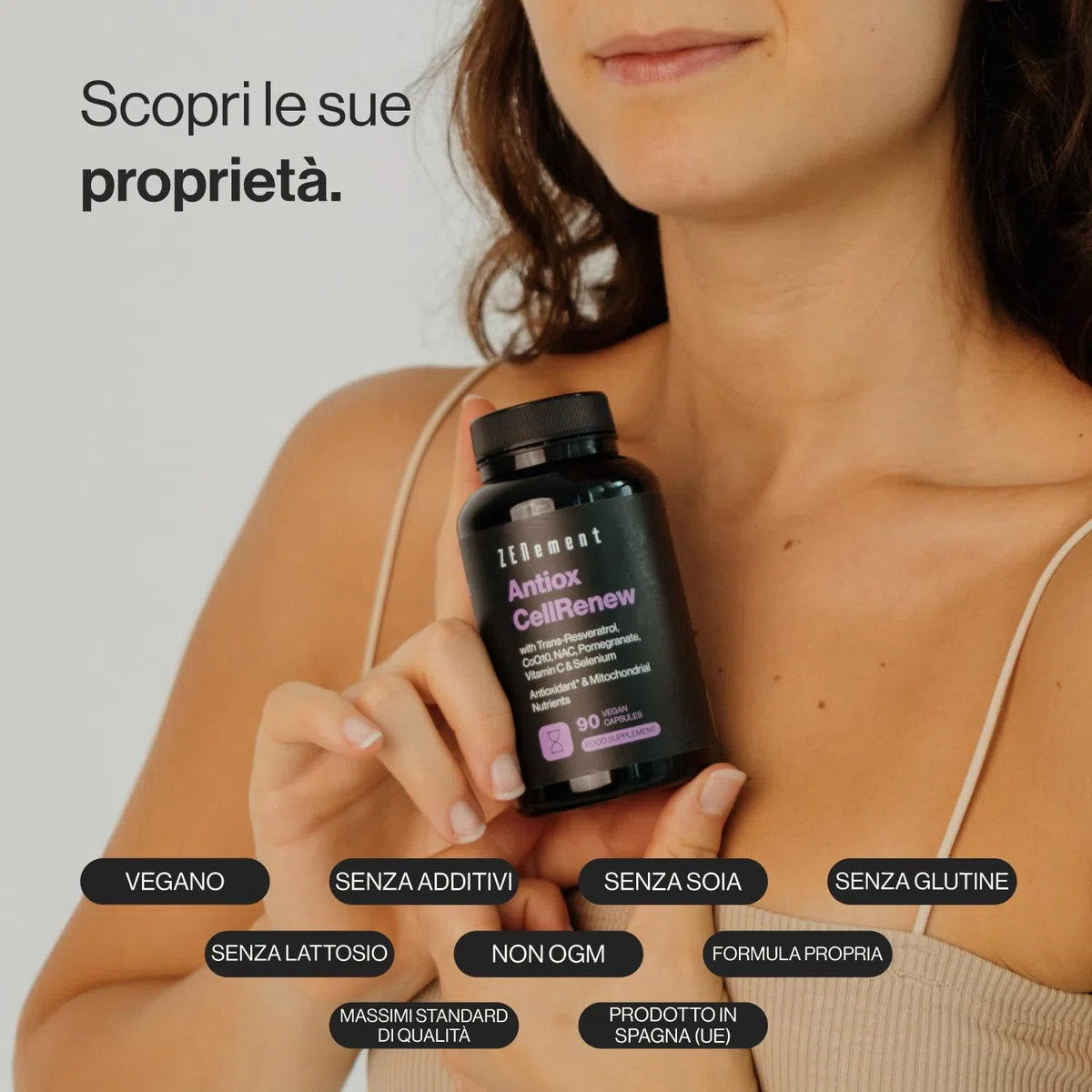 Antiox Complex con Trans-Resveratrol, CoQ10, NAC, Melograno, Vitamina C e Selenio - Antiossidante e di Supporto all'Energia Cellulare, 90 Capsule Vegane - Zenement