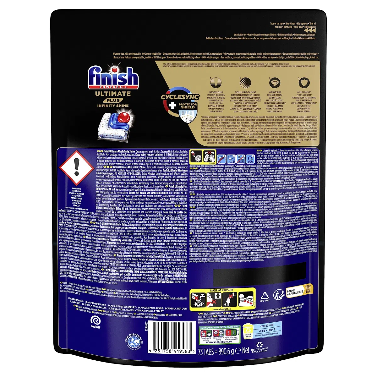 Finish Ultimate Plus Infinity Shine Pastiglie per lavastoviglie sfuse |profumo: fresco | 73 pastiglie per lavastoviglie | per una pulizia eccellente e lucentezza a diamante