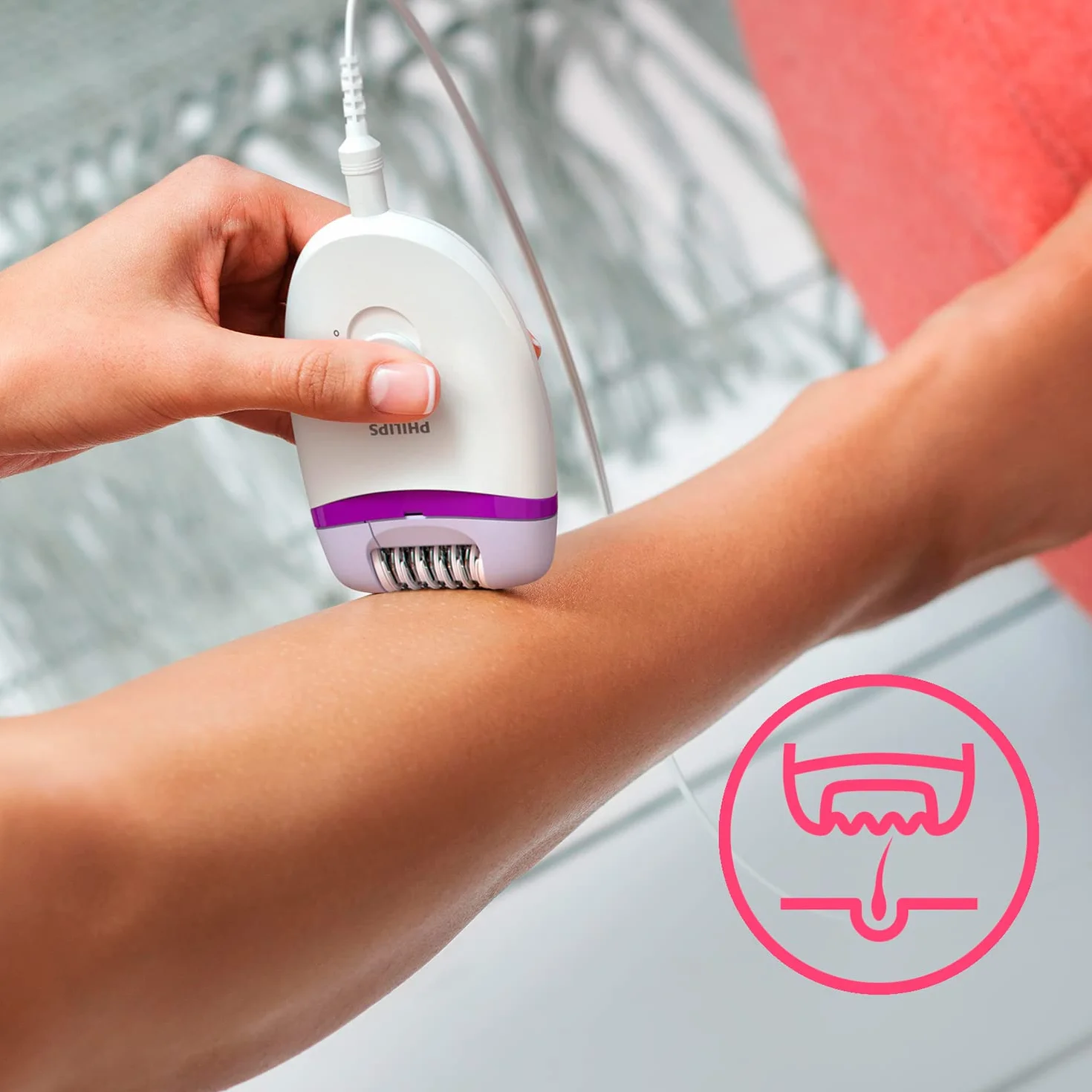 Philips BRE225/00 Satinelle Essential Epilatore Elettrico Compatto, Bianco/Viola