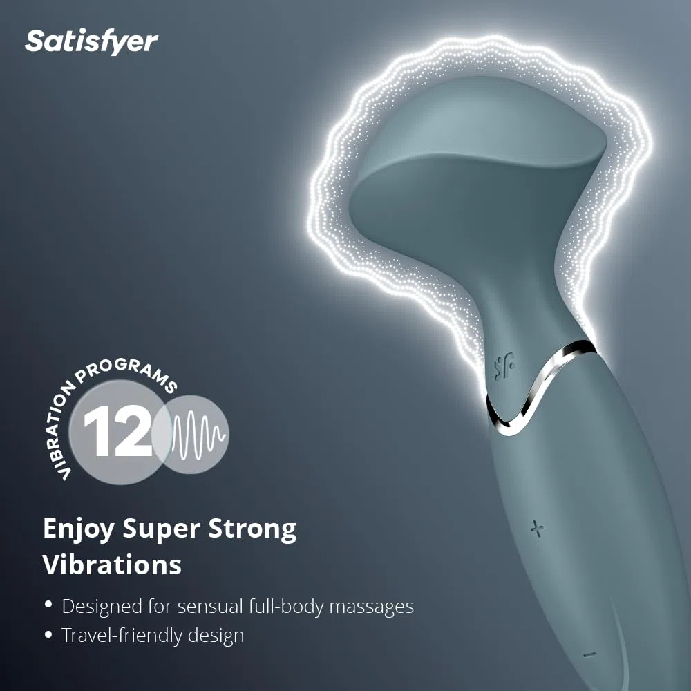 Satisfyer Mini Wand-er Massager Vibratore | 12 Programmi di Vibrazione | Impermeabile (IPX7) | Silicone medicale | Sex Toys per Massaggi erotici | Sex Toy per Donne | Grigio