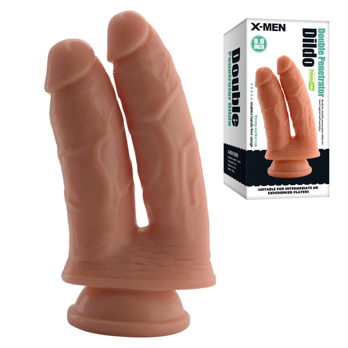 Fops Dildo Doppio Gigante XXL – Fallo Realistico con Vene e Ventosa Potente (8,5cm) 730g Doppia Estremità (14cm & 16cm), Durezza Estrema e Stretching Estremo per Donna e Coppia D27XL