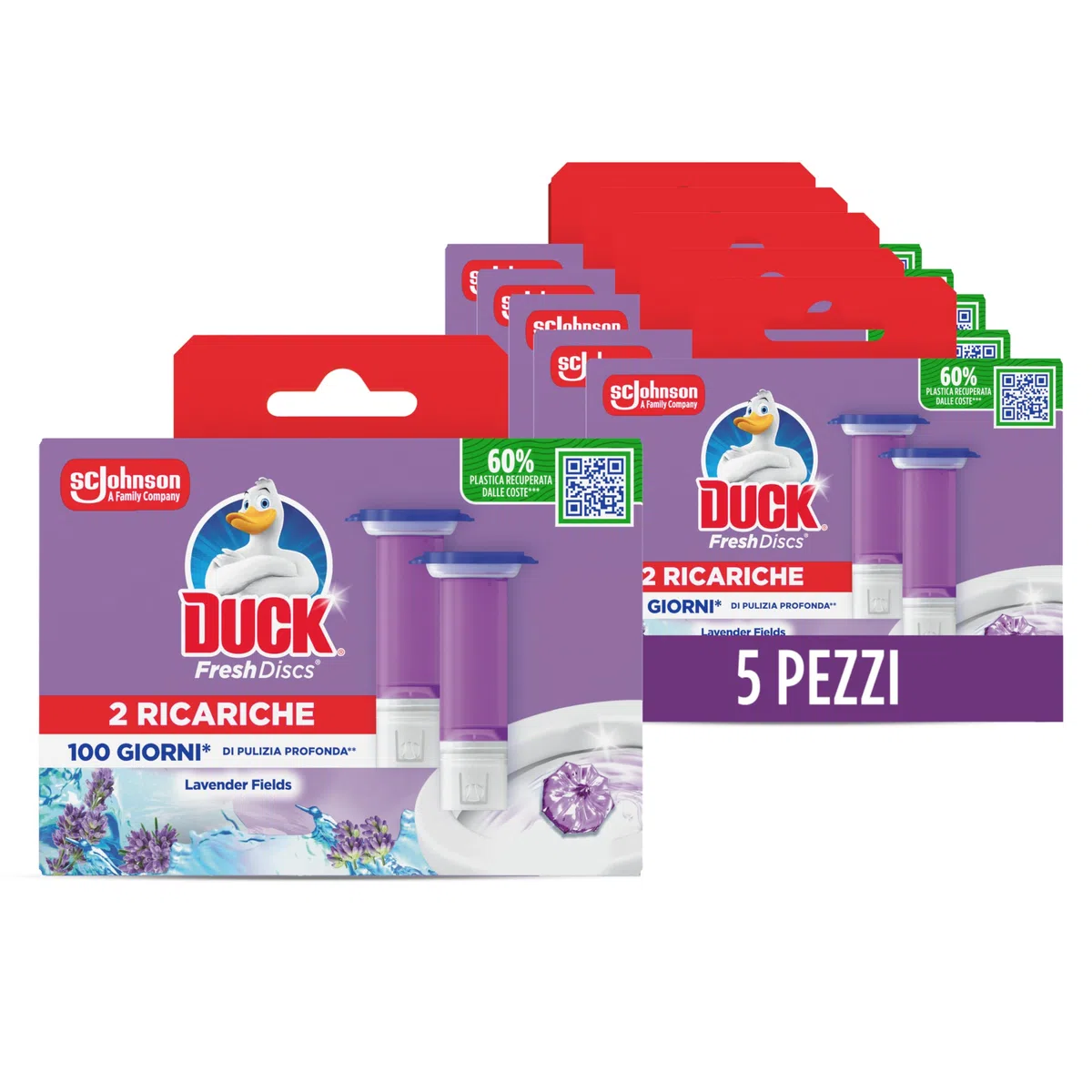 Duck Fresh Discs - Dischi Gel Igienizzanti WC, Fragranza Lavanda- Formato Scorta da 10 Ricariche e 60 Dischetti