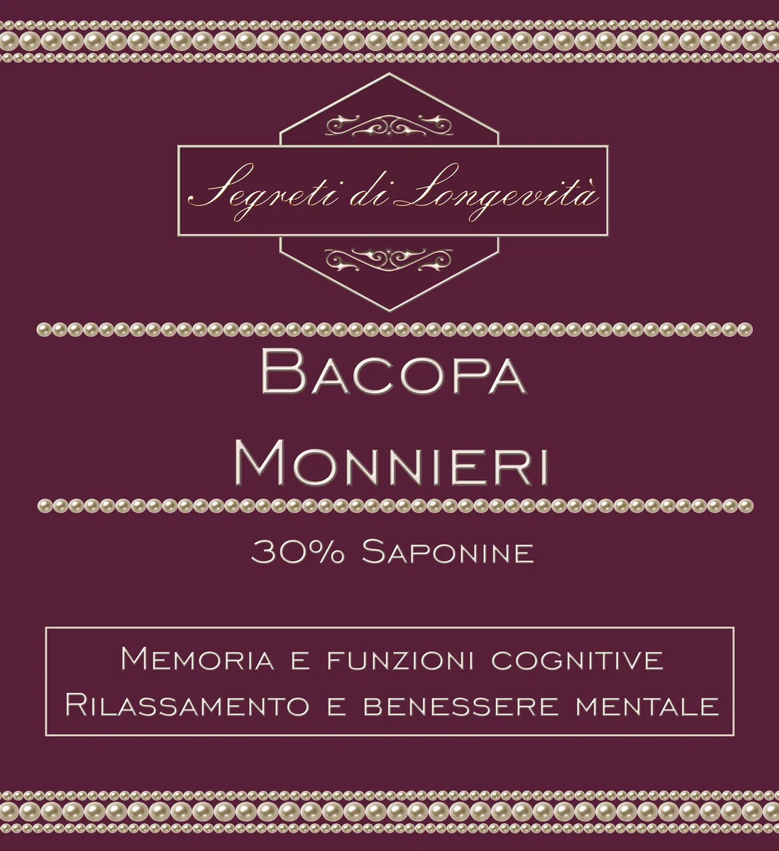 BRAHMI - Bacopa monnieri - 100% estratto secco titolato al 30% di Saponine (Bacosidi) - 90 capsule vegetali da 500mg - Memoria e Funzioni Cognitive - Rilassamento e Benessere Mentale