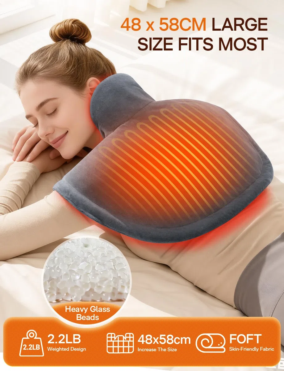 ALLJOY Termoforo Cervicale e Spalle, 22"x18" Cuscinetto Termico Riscaldato per Collo, 4 Livelli di Calore, 2.2LB, 90 Mins Spegnimento Automatico, Lavabile in Macchina