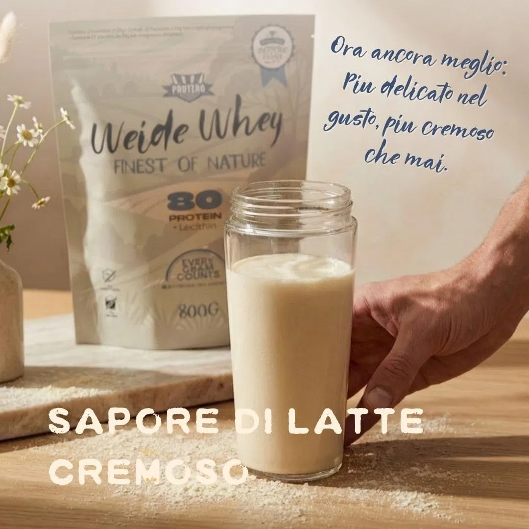 Protero Weide Whey Protein 80 Grass-Fed – Proteine in Polvere da Siero di Latte da Pascolo 800g | Senza Dolcificanti o Coloranti | Gusto Natural