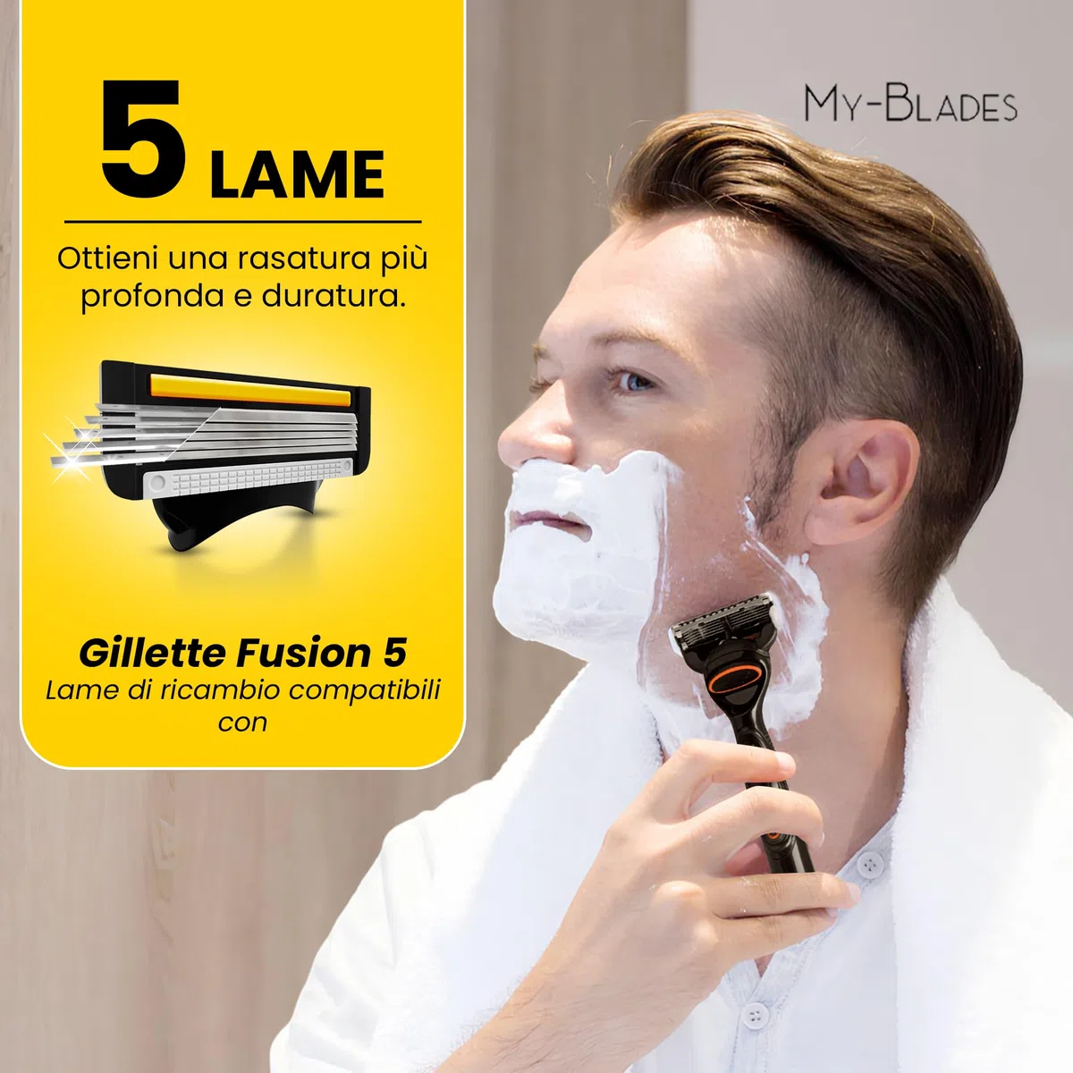 My-Blades - Lamette da rasoio compatibili con Gillette Fusion 5, braccio in plastica, 16 lamette di ricambio a 5 lame