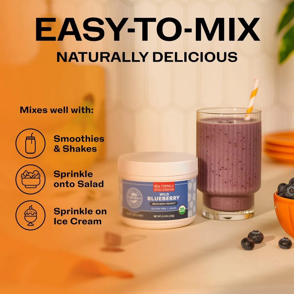 Vimergy Wild Blueberry Powder, 30 Porzioni – Polvere di Mirtilli Selvatici da Mirtilli Interi - Integratore Mirtillo Vegano – Senza Zuccheri Aggiunti o Riempitivi – Senza OGM e Senza Glutine (120 g)