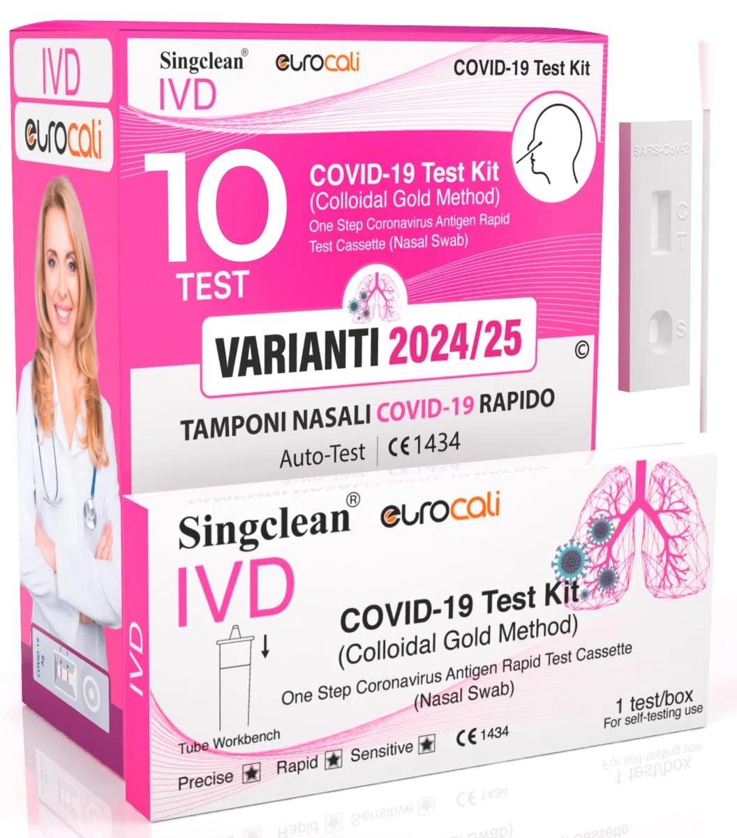 10x Tamponi COVID 19 - Test Nuove Varianti 2025 - Tamponi Rapidi Nasali Certificati per Uso Domestico, Risultato Rapido - Singclean IVD