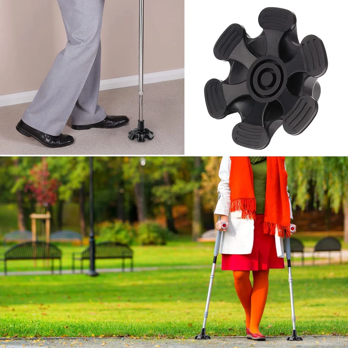 supregear Puntali in Gomma da 19 mm, Puntale Autoportante Gommini per Stampelle, Antiscivolo Base Larga con 6 Gambe per Bastoni da Passeggio