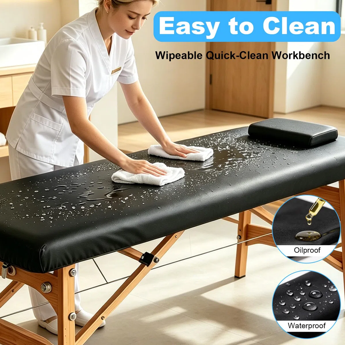 CGBE Impermeabile Copri Lettino da Massaggio: Resistente agli Oli PU Coprilettino Estetica con Elastici Antiscivolo - Lavabile 180 x 70 x 8 cm - Adatto per Bellezza Massaggio Tatuaggi SPA Ciglia